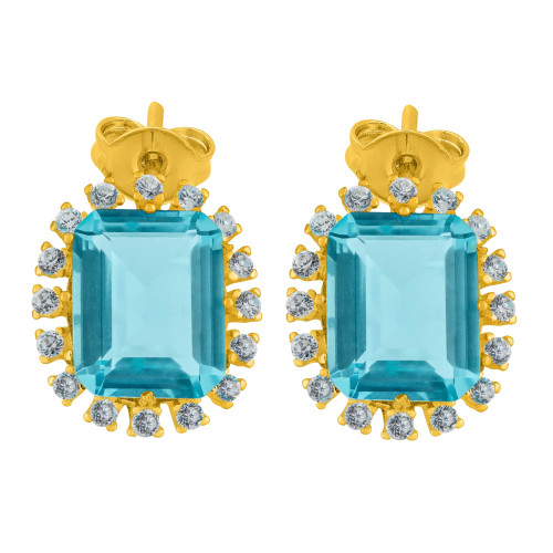 Brinco de Prata Cristal Topázio Sky Revestido com Ouro 18K 8x10