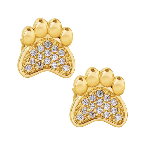 Brinco de Prata Pata Revestida com Ouro 18k com Zircônia Branca 11x10mm