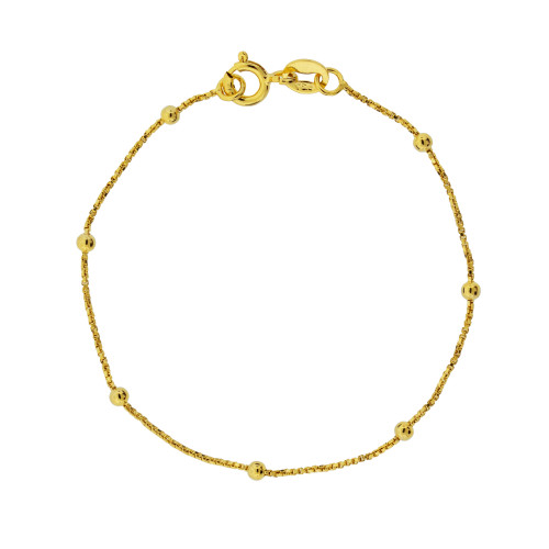 Pulseira de Prata Infantil Bolinha Revestida com Ouro 18k 14cm