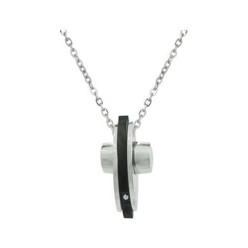 Colar de Aço Cruz com  Zircônia 20x10mm