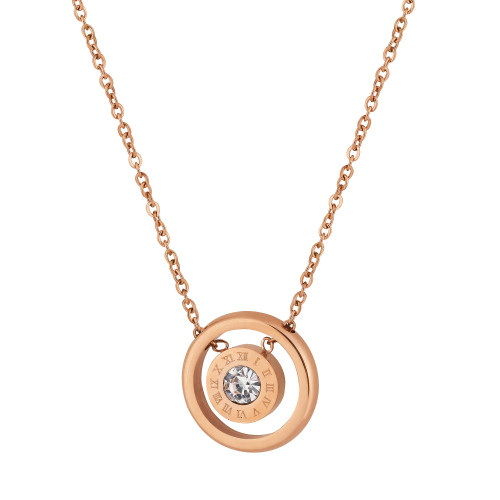 Colar de Aço Rosé com Zircônia 40cm 5cm com extensor