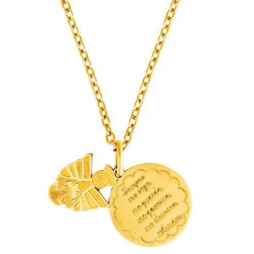 Colar de Aço Anjo da Guarda Coleção For Me Gold IPG 60cm com extensor 50cm