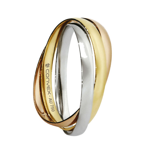 Aliança de Ouro 18k Cartie Tricolor Abaulada Comfort 2mm