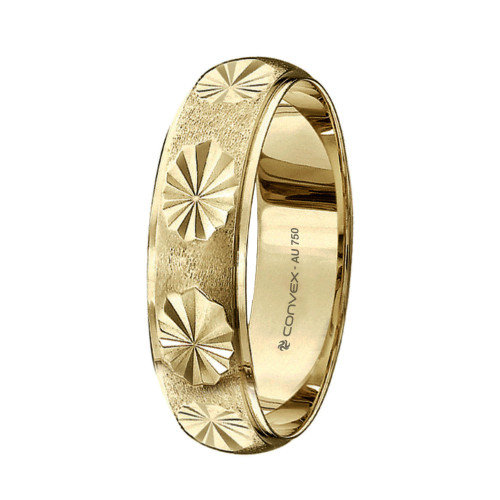 Aliança de Ouro 18K  França Abaulada com Jateado e Diamantada Estrela 4.7mm