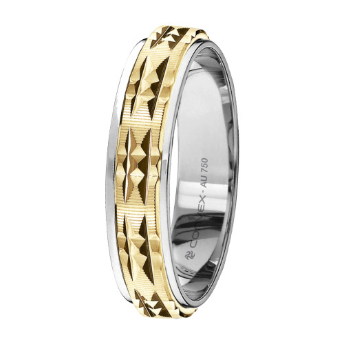 Aliança de Ouro 18K Angel Bicolor Giratória com Diamantado Vertical Paralelo 5.6mm