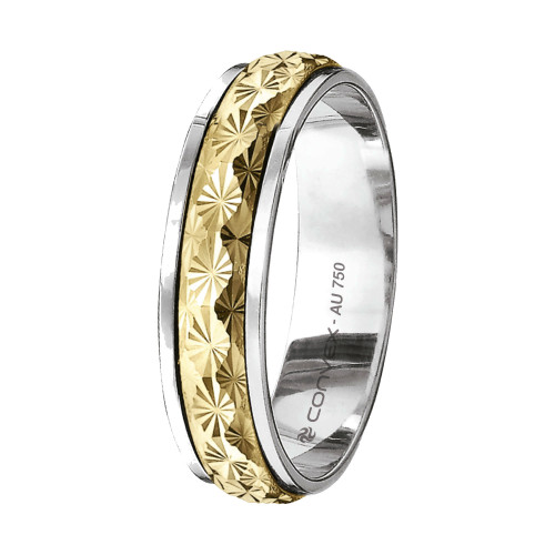 Aliança de Ouro 18K Honey Bicolor Giratória com Diamantado Estrela 4.8mm