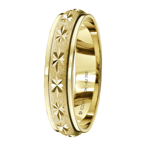 Aliança de Ouro 18K Fire Giratória Jateada com Diamantado Estrela 5mm