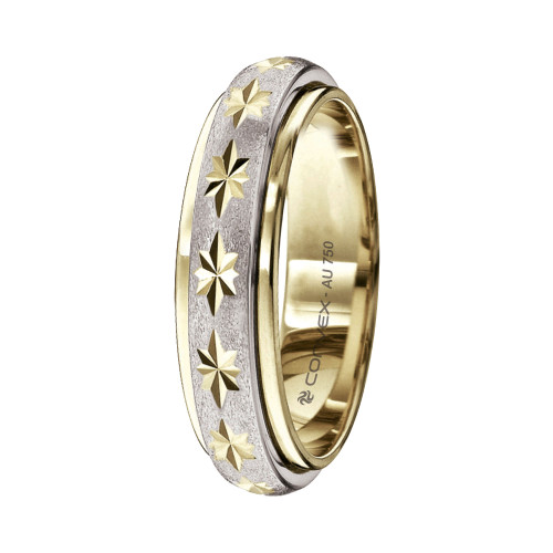 Aliança de Ouro 18K Paradaise Bicolor Giratória Jateada com Diamantado Estrela 5mm