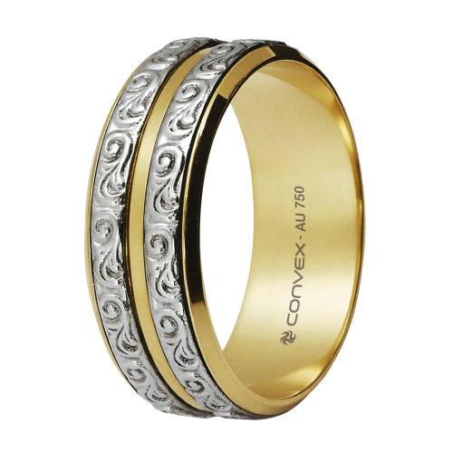 Aliança Ouro 18K Abaulada Giratória 2 Aros Bodas de Prata L7mm E1.3mm-1