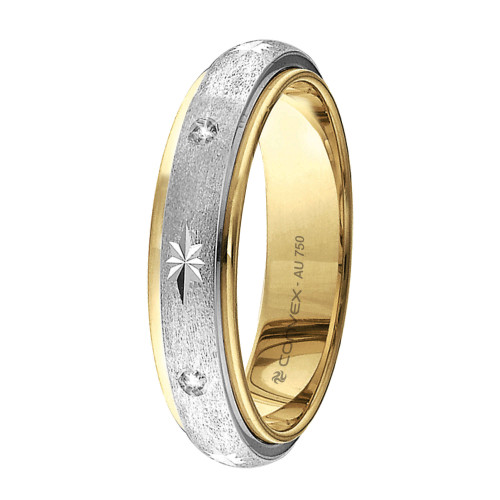 Aliança de Ouro 18K Essence Bicolor Jateada com Estrela Diamantada e 5 Brilhantes 5mm