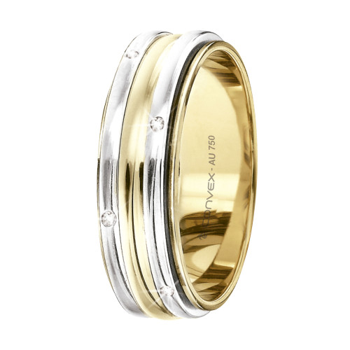 Aliança de Ouro 18K Endless Love Bicolor com 3 Aros Giratórios e 10 Brilhantes 6.4mm