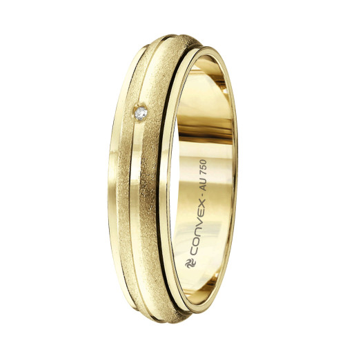 Aliança de Ouro 18K  Lovely Giratória com Jateados Laterais e Diamante 5mm