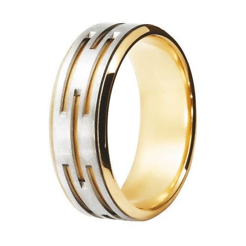 Aliança de Ouro 18K Surprise Giratória em Ouro Branco Trabalhada 7.2mm