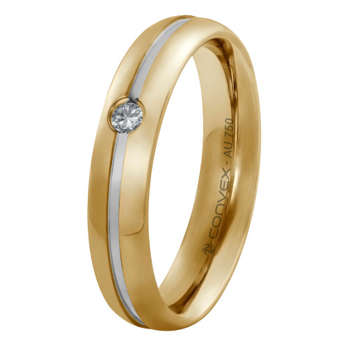 Aliança de Ouro 18K Star Abaulada com Filete em Ouro Branco e Diamante 4.85mm