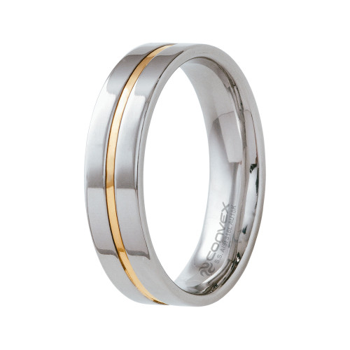 Aliança de Aço Plus com Filete em Ouro 6mm