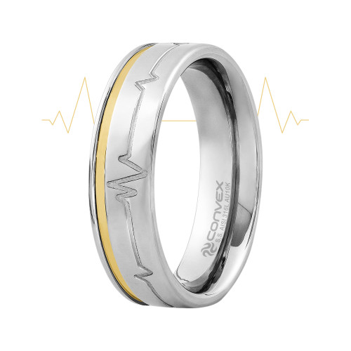 Aliança de Aço Heart Beat com Filete de Ouro 10k 6mm