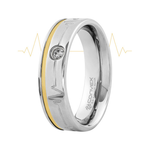 Aliança de Aço Heart Beat Shine 6mm com Filete em Ouro 10K