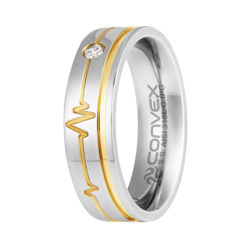 Aliança de Aço Heart Beat Feel Shine com Filete Gold Ipg 6mm
