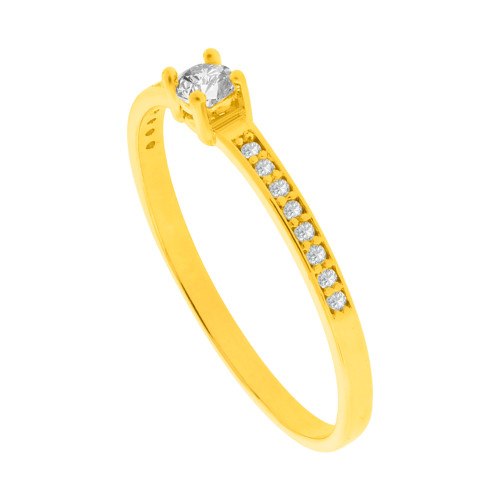 Anel de Ouro Solitário 18K com Zircônias Coleção Luminix