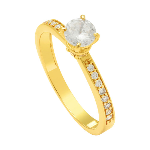 Anel de Ouro Solitário 18K com Zircônias Coleção Luminix