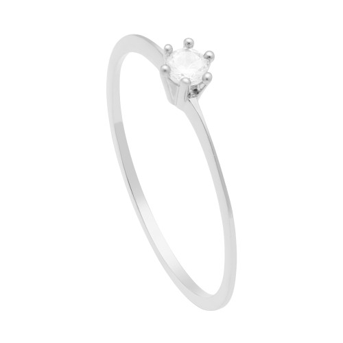 Anel de Ouro Branco Solitário 18k com Zircônia 3mm Coleção Luminix