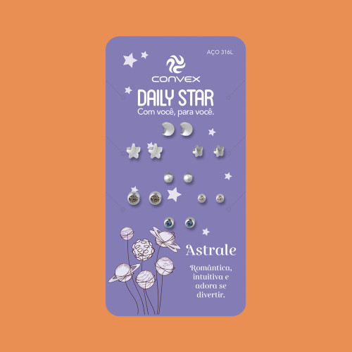 Daily Star 7 Brincos Aço Astrale