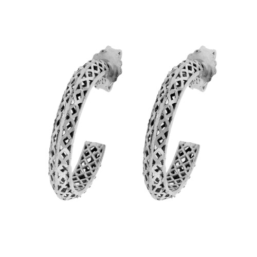 Brinco de Prata Meia Argola Filigrana 18mm