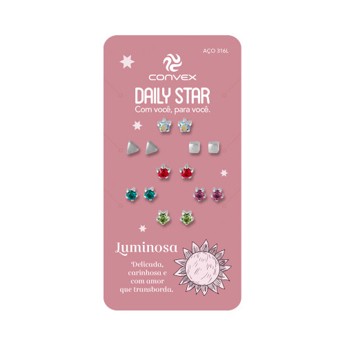 Kit com 10 Cartelas de Brincos de Aço Luminosa